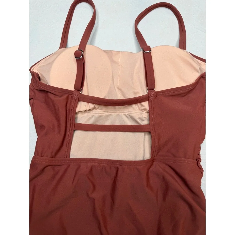 Cupshe Sandy Daze Shirred Ruched One Piece Swimsuit Brick Red NWT S